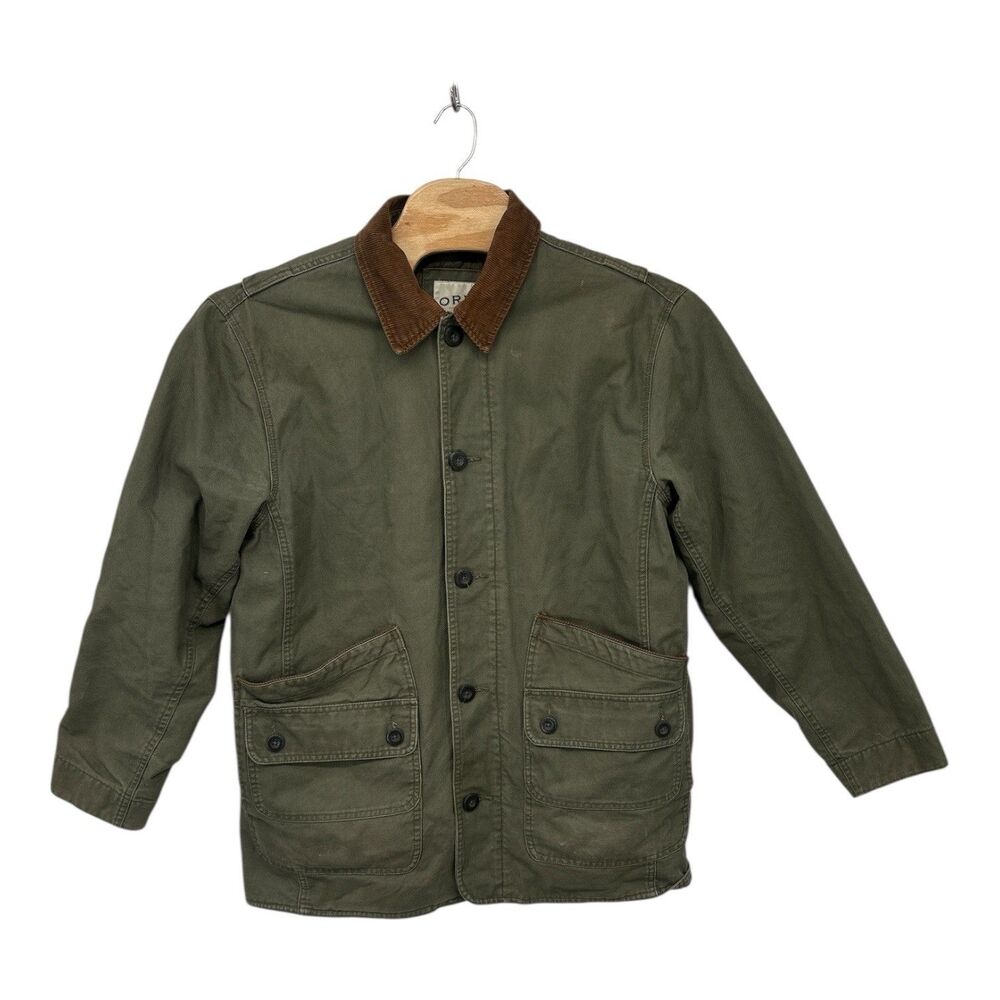 Orvis Men’s Olive Green Barn Chore Coat Quilt Lined Brown Corduroy‎ Trims Size L